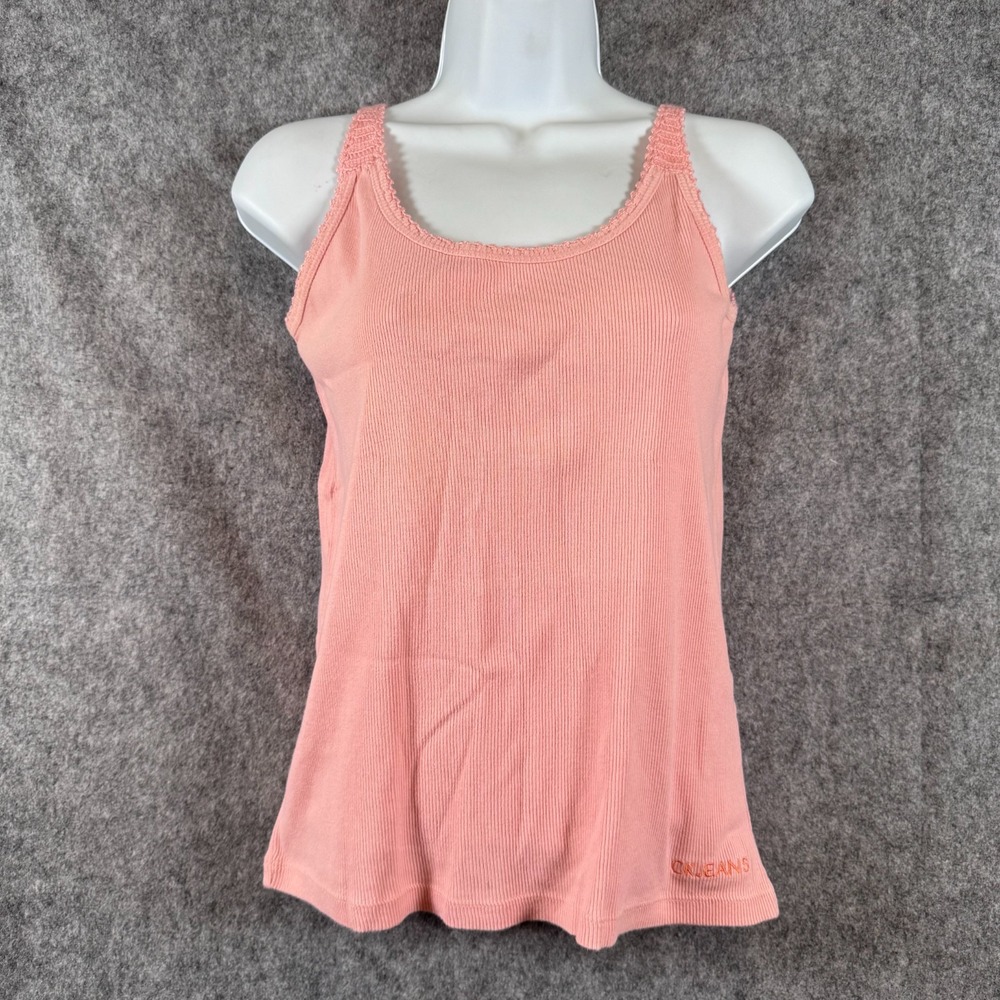 Vtg Calvin Klein Jeans Ribbed Cami Tank Top Size S Crochet Trim Pink Peach Y2K